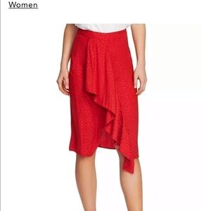 Red Ruffle Overlay Tonal Leopard Skirt​​​​​​​​​​​